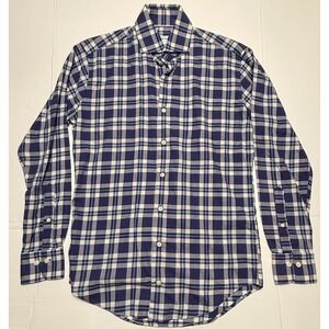 Peter Millar Mens Blue White Plaid Long Sleeve Button Down Shirt Small